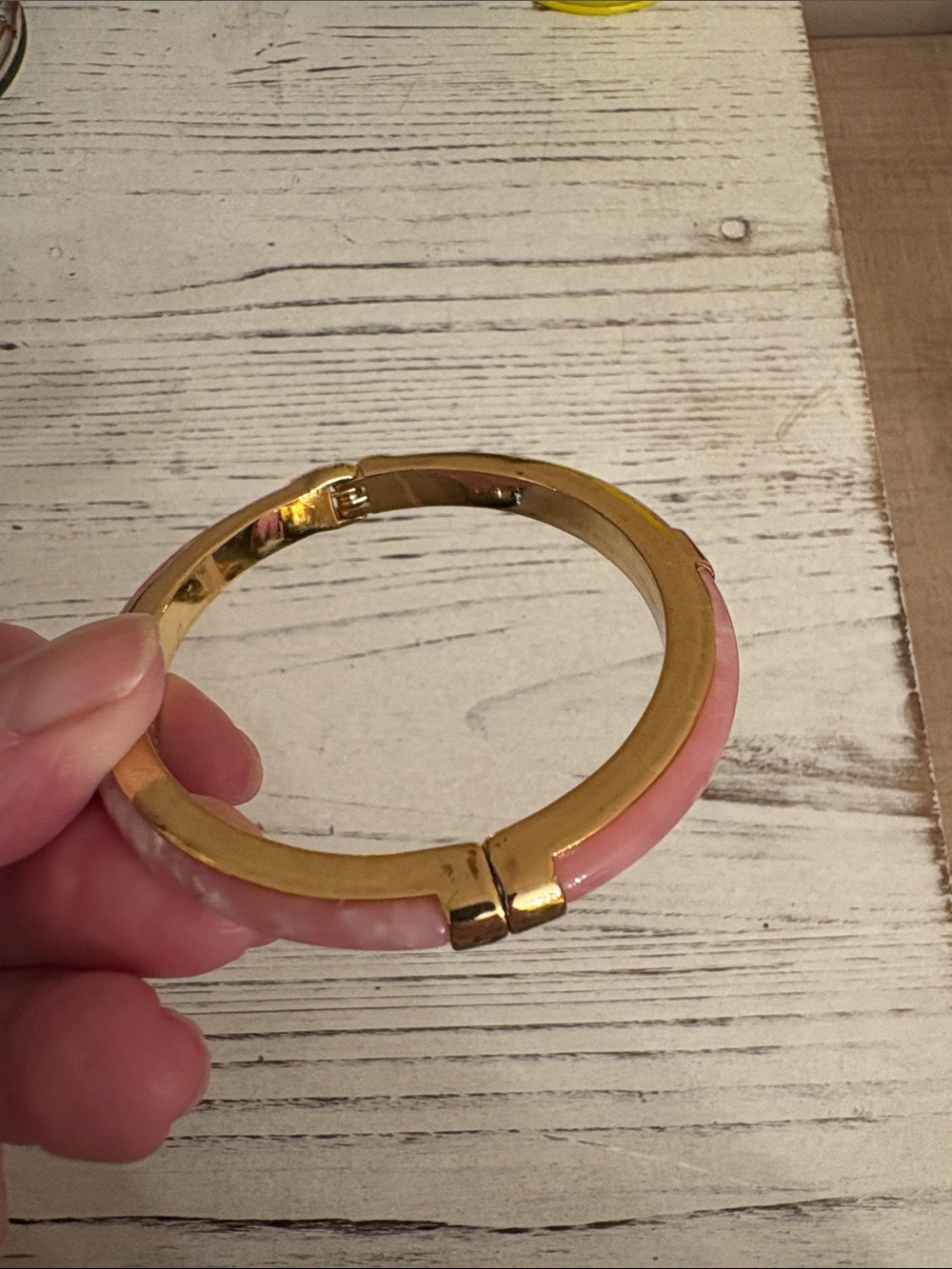Talbots Pink  and Gold-Tone Hinged Bangle Bracelet - Picture 7 of 10